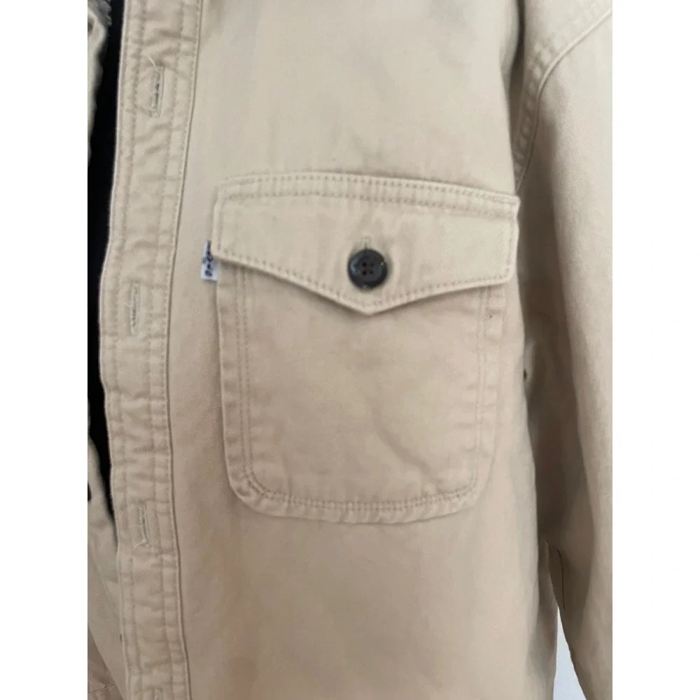 Levi Shirt Jacket Mens S Tan Cotton Sherpa Lined Utility Work Shacket 3LYLW7252